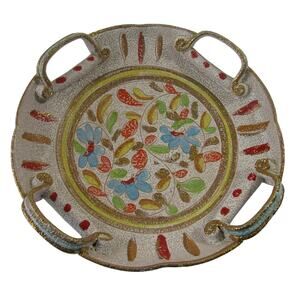 Vtg Pebble Glaze Console Bowl Handles Numbered MCM Fratelli Fanciullacci Italy